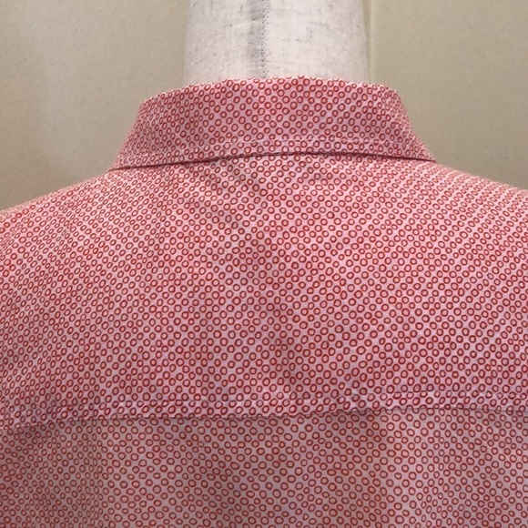 Halogen. Button down Long Sleeve Shirt. Orange and White Circle Pattern. Large. - Picture 7 of 11